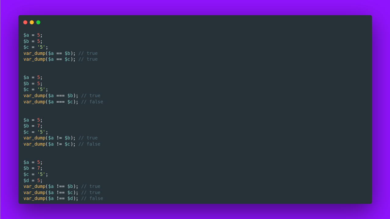 Операторы сравнения в PHP